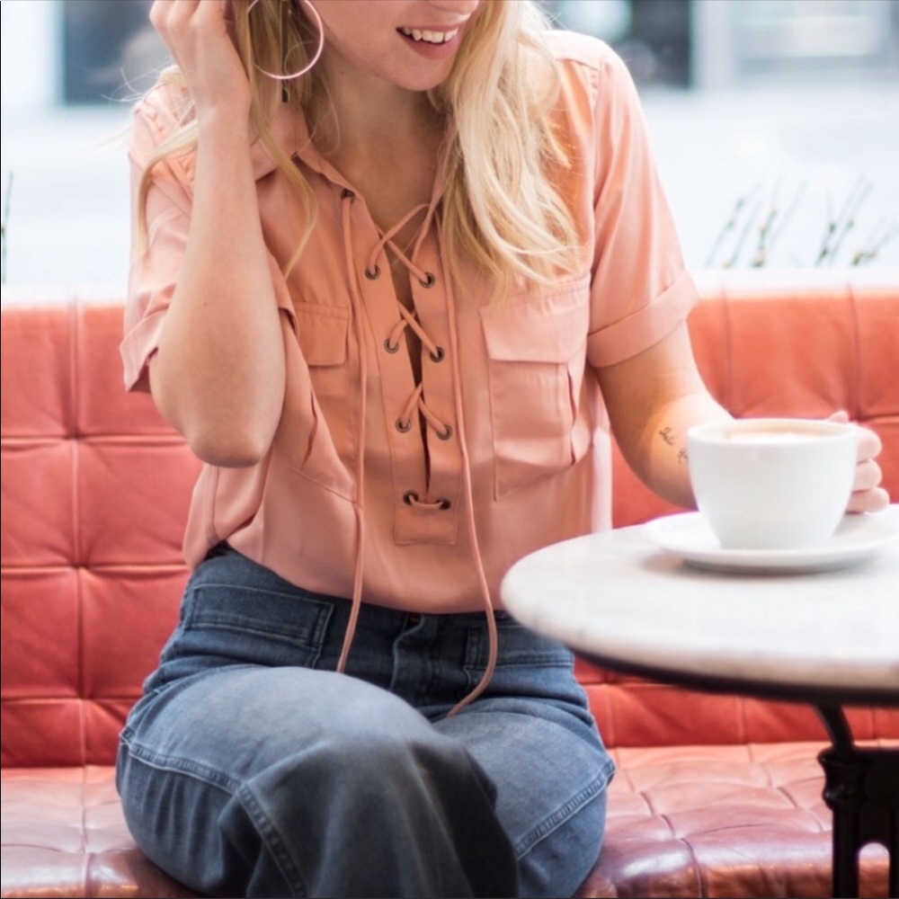 NWOT L’Academie Revolve The Safari Lace Up Blouse - Picture 3 of 8
